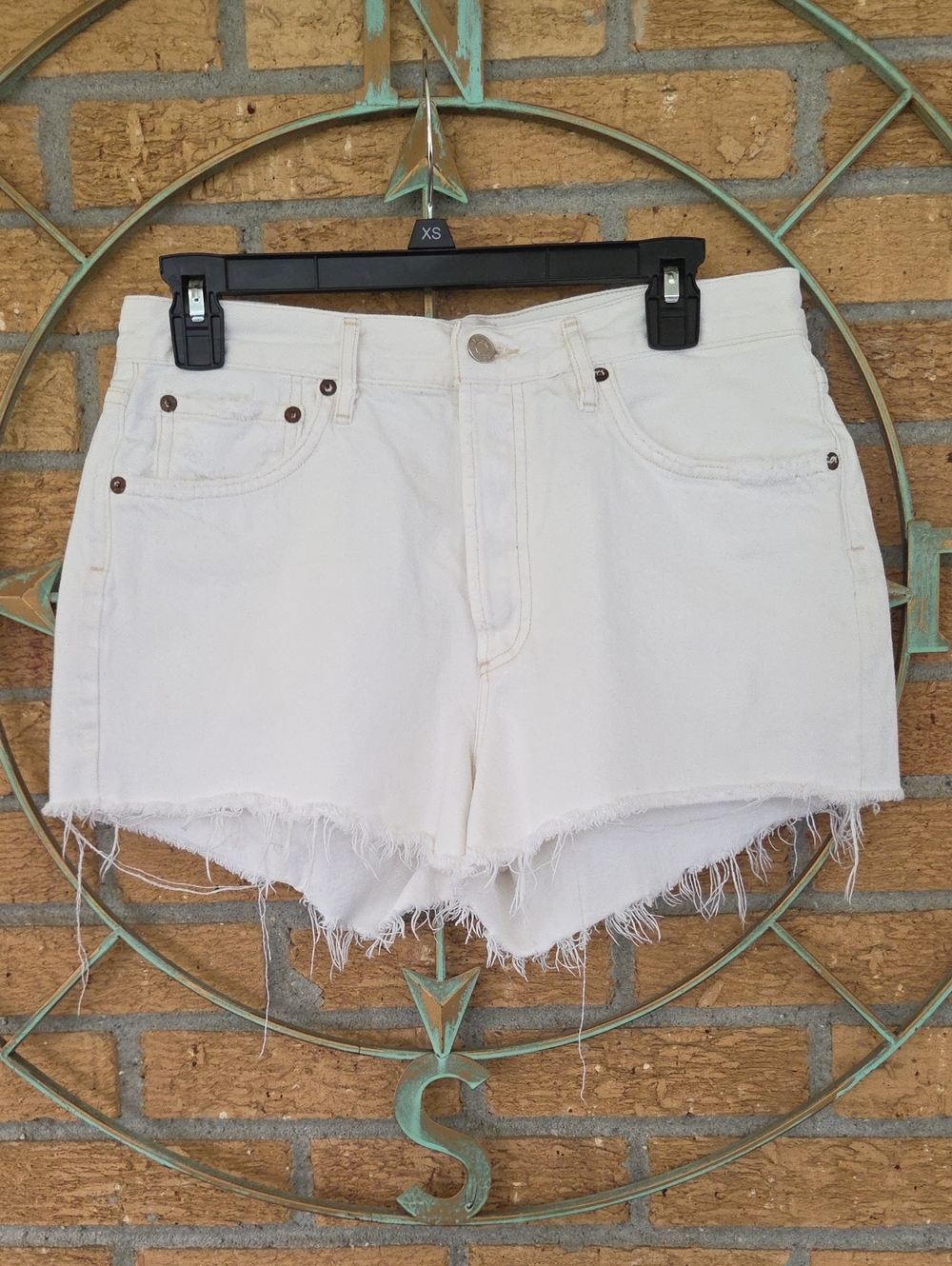 AGOLDE Parker Denim Shorts 28 White High Rise Button Fly Distressed